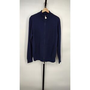 Quince Mongolian Cashmere Full Zip Sweater Navy Sleeved Top L